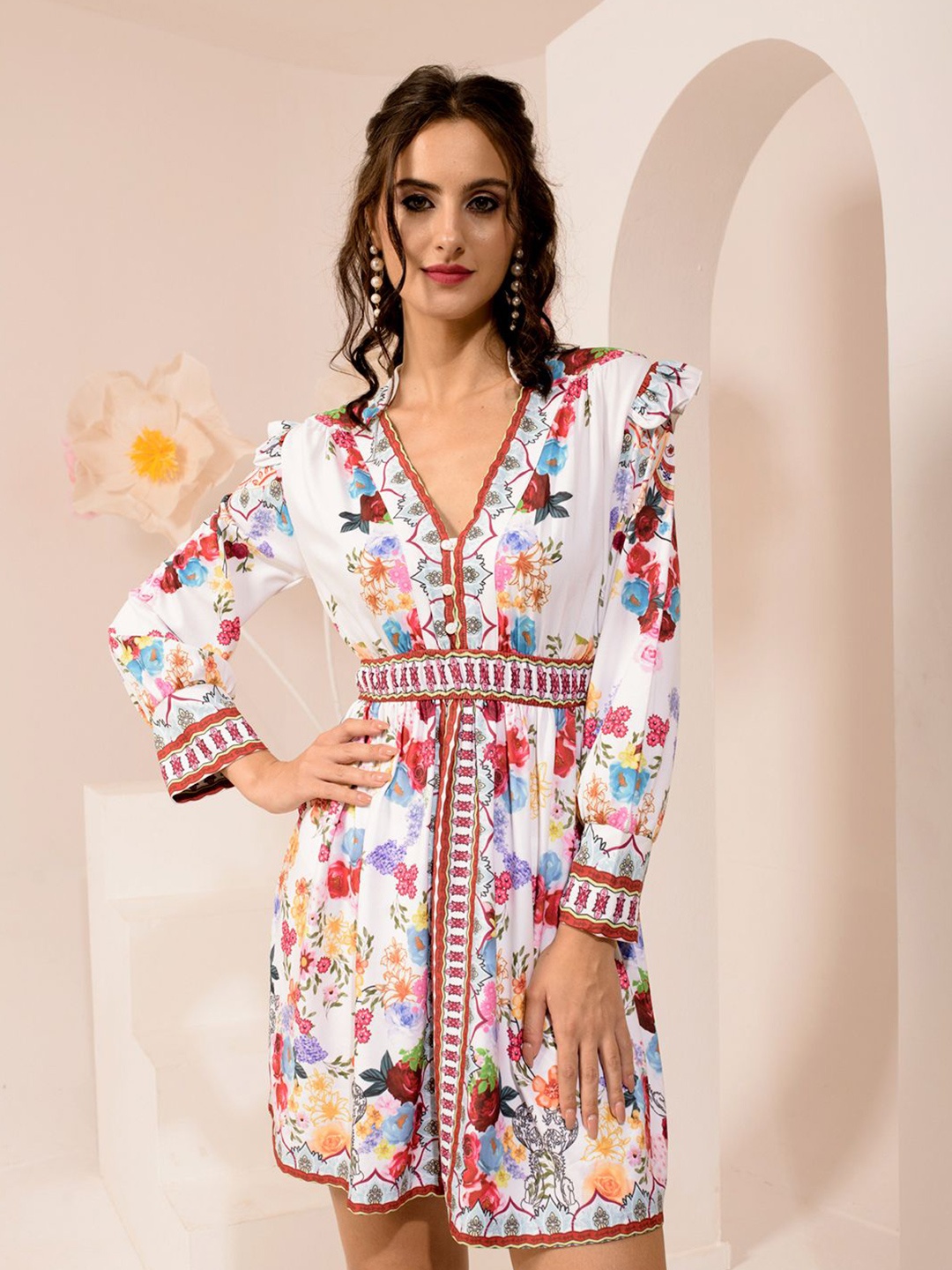 

BAESD Women V-Neck Floral Printed Fit & Flare Mini Dress, Multi