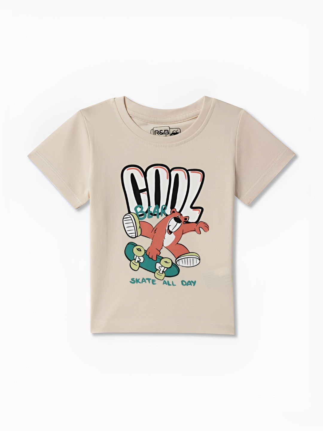 

R&B Girls Graphic Printed Round Neck Cotton Relaxed Fit T-shirt, Beige