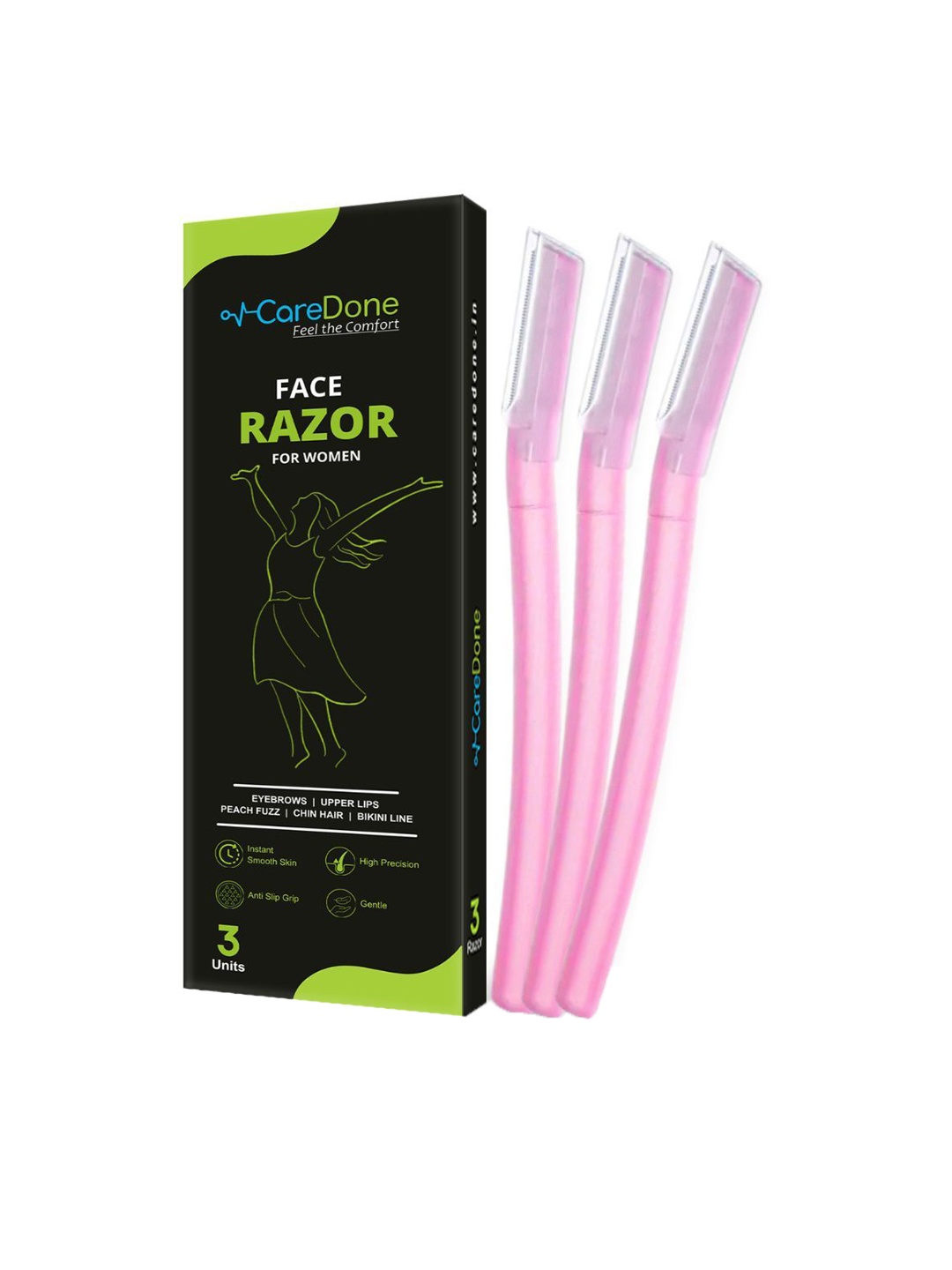 

CareDone Set of 3 Pain Free & Safe Face Razor for Eyebrows, Upper Lips, Chin, Side Locks, Pink