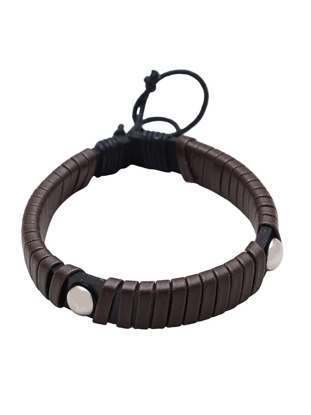 

MEMOIR Unisex Cuban Faux leather With Steel Studs Elasticated Bracelet, Black
