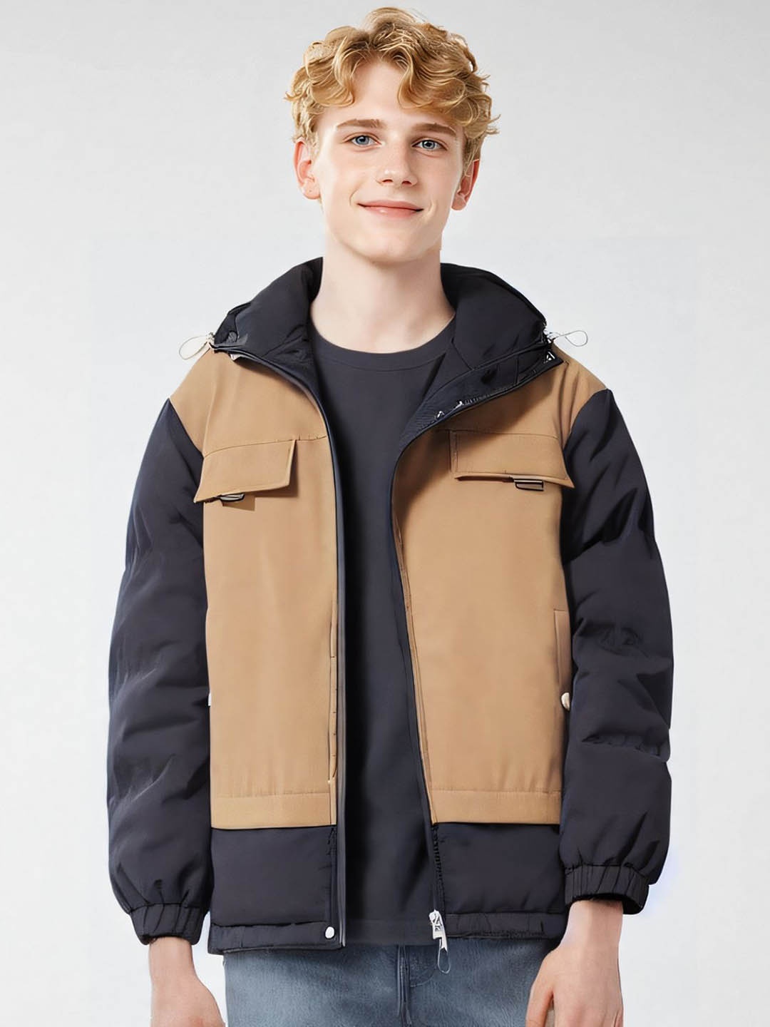 

StyleCast x Revolte Men Hooded Colourblocked Casual Bomber Jacket, Black