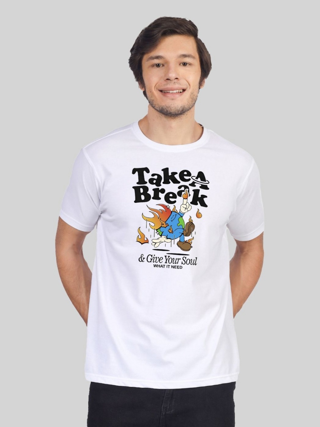 

Greylongg Men Graphic Printed Round Neck Cotton T-shirt, White
