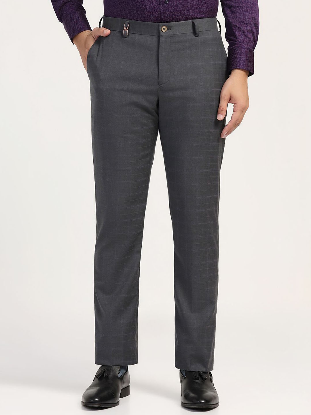 

Blackberrys Men Checked Slim Fit Formal Trousers, Grey