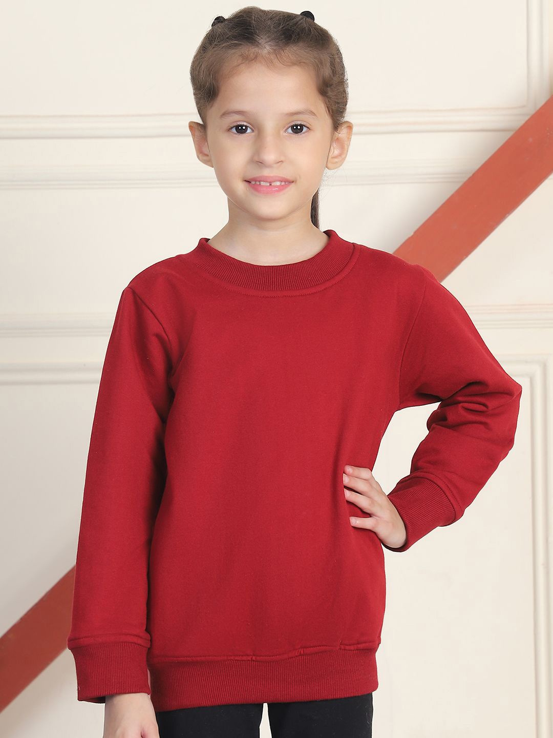

MINI & MING Girls Round Neck Long Sleeeves Sweatshirt, Maroon