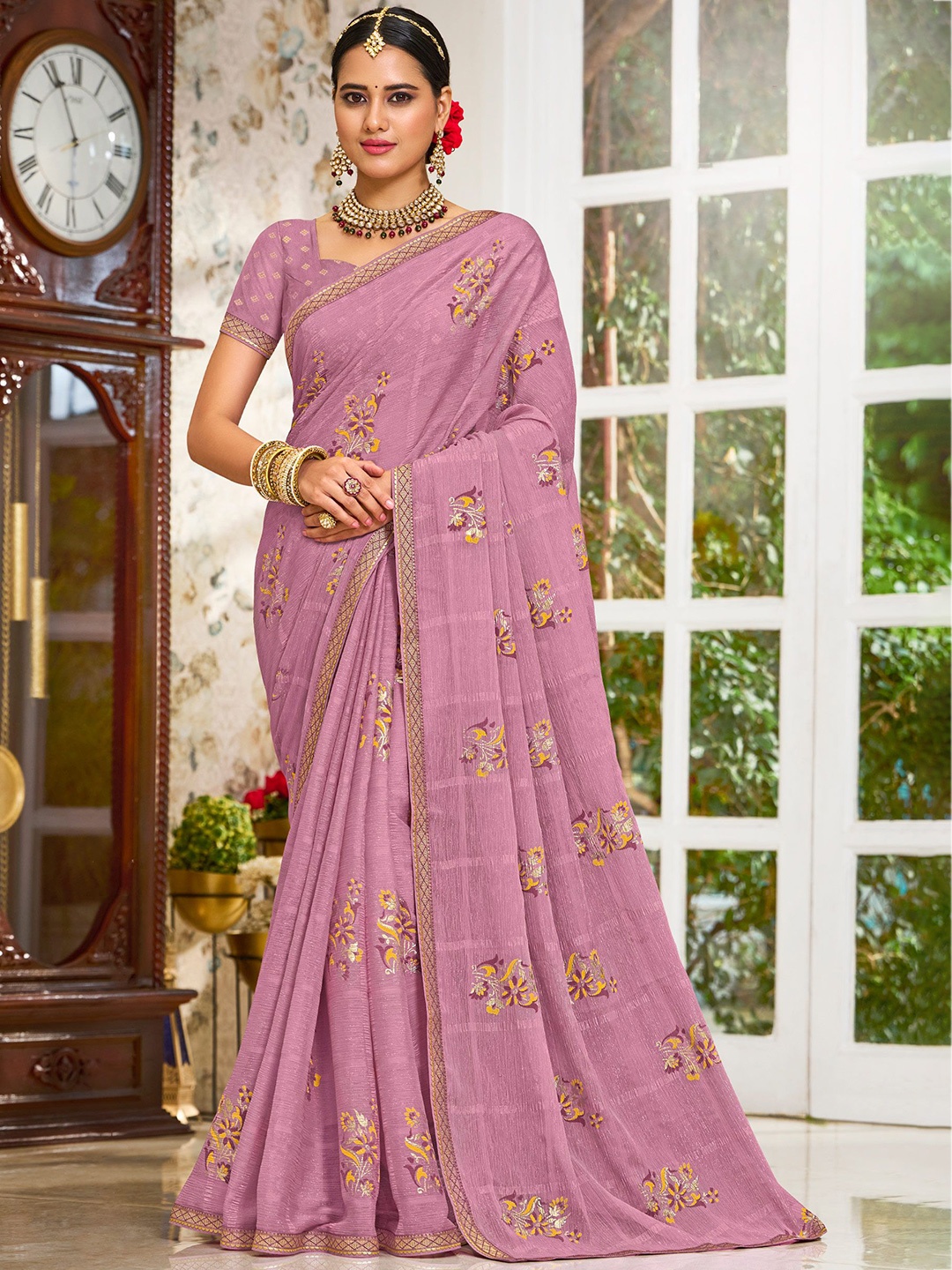 

Laxmipati Floral Embroidered Saree With Blouse Piece, Mauve