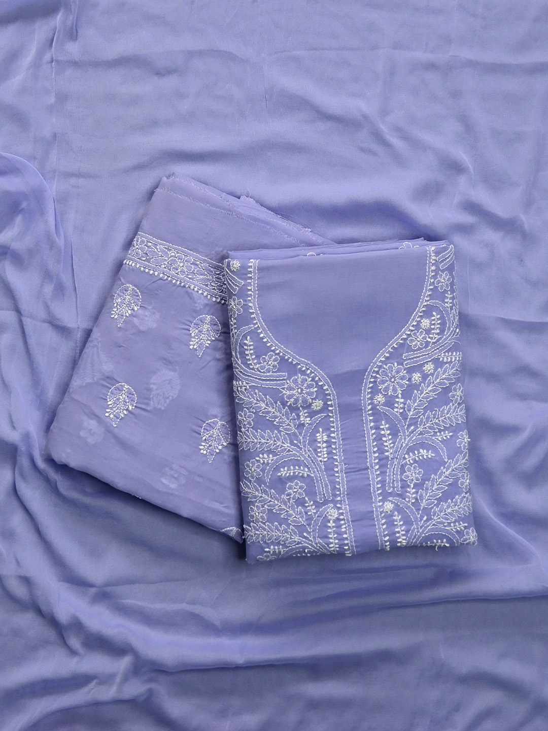

Seva Chikan Floral Lucknowi Chikankari Embroidered Unstitched Dress Material, Mauve