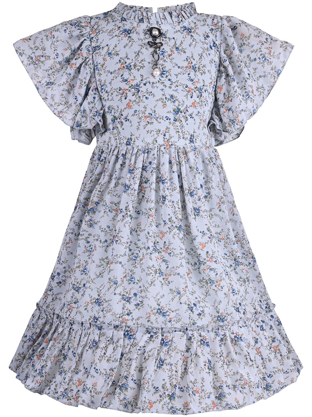 

Wish Karo Girls Floral Print High Neck Flutter Sleeve Georgette Fit & Flare Dress, Blue
