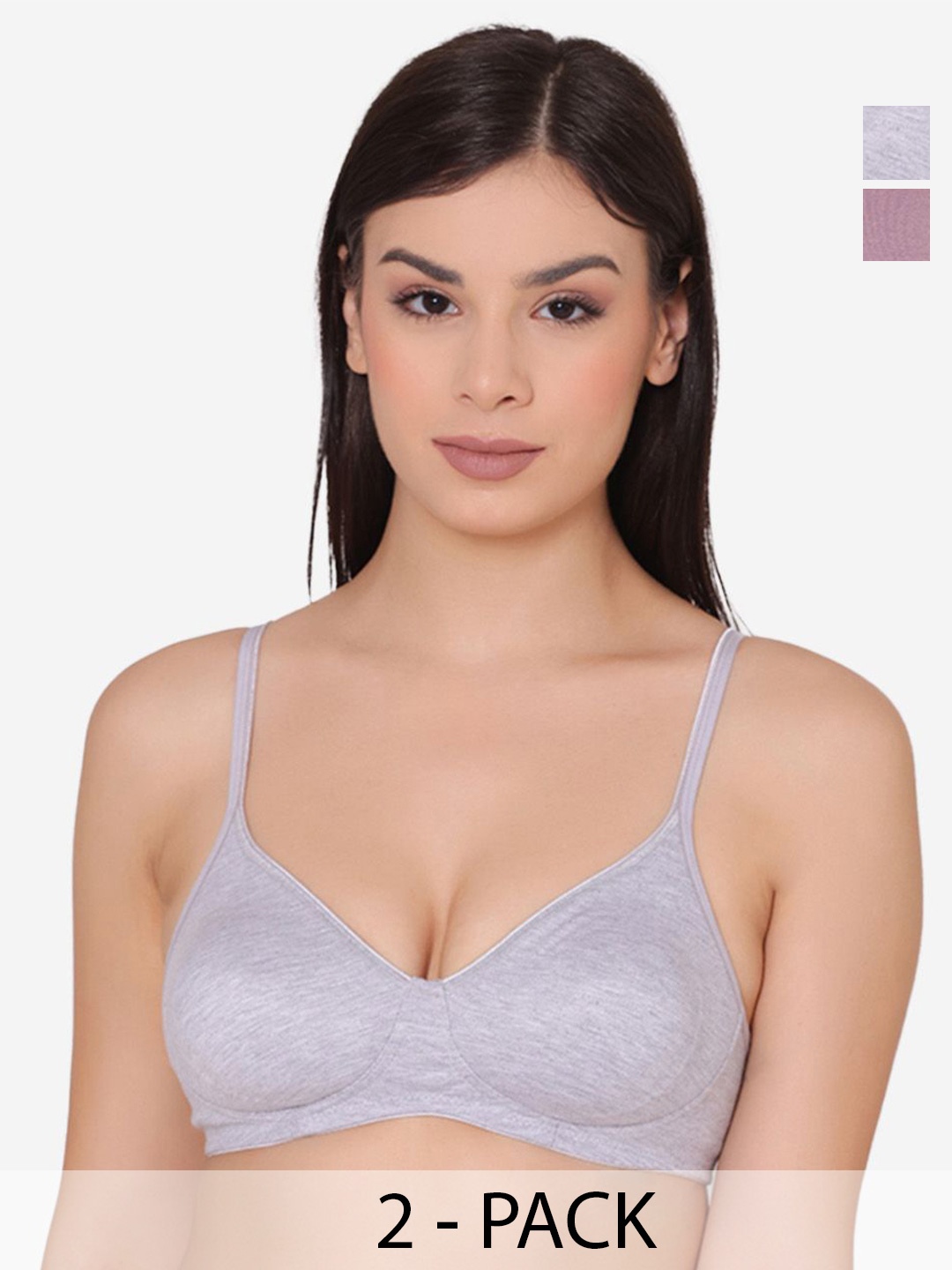 

GROVERSONS Paris Beauty Pack of 2 Solid Full Coverage Non-Padded T-shirt Bra, Blue