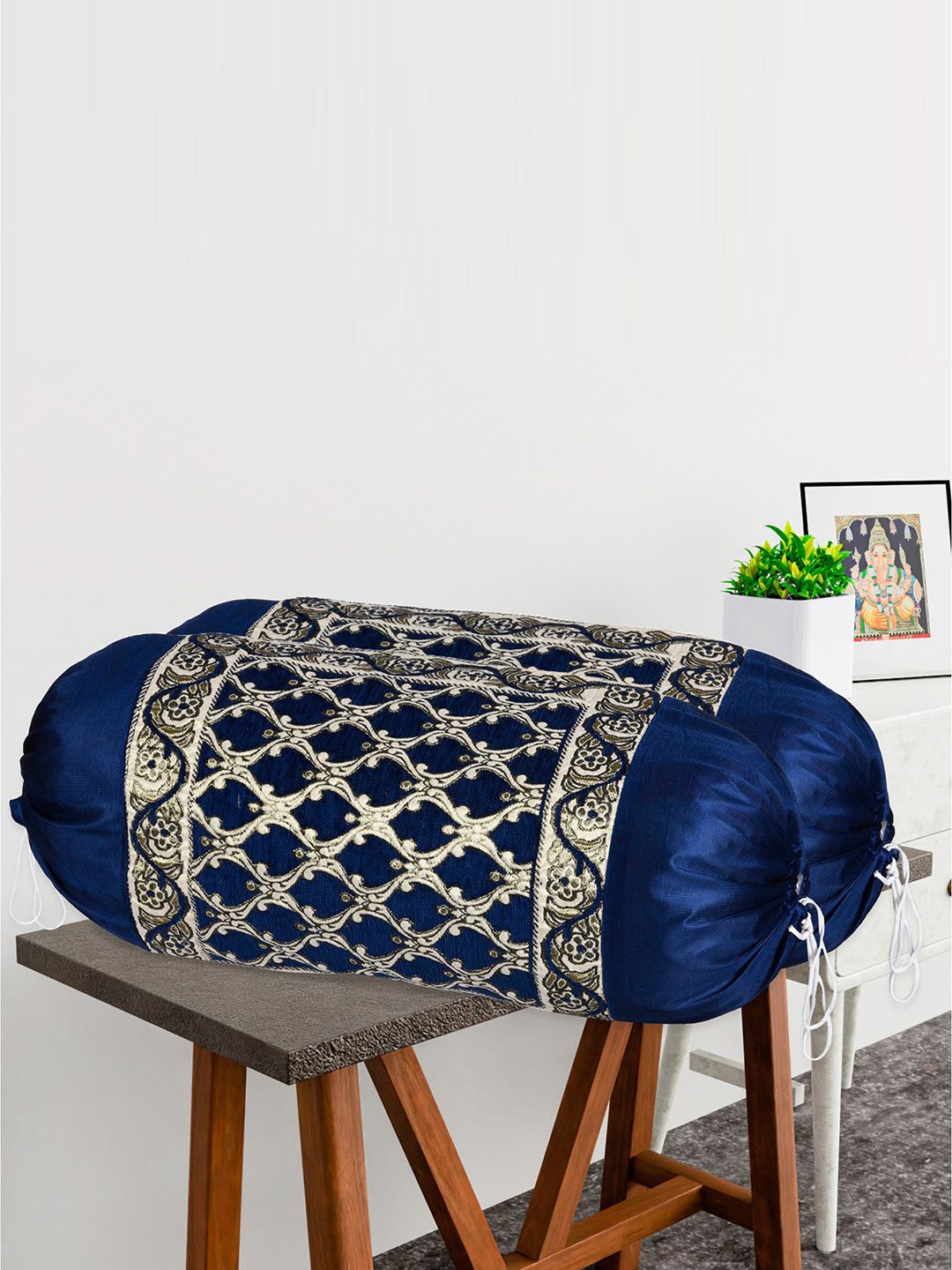 

Kuber Industries Navy Blue & Beige 4 Pieces Self-Designed Bolster Covers