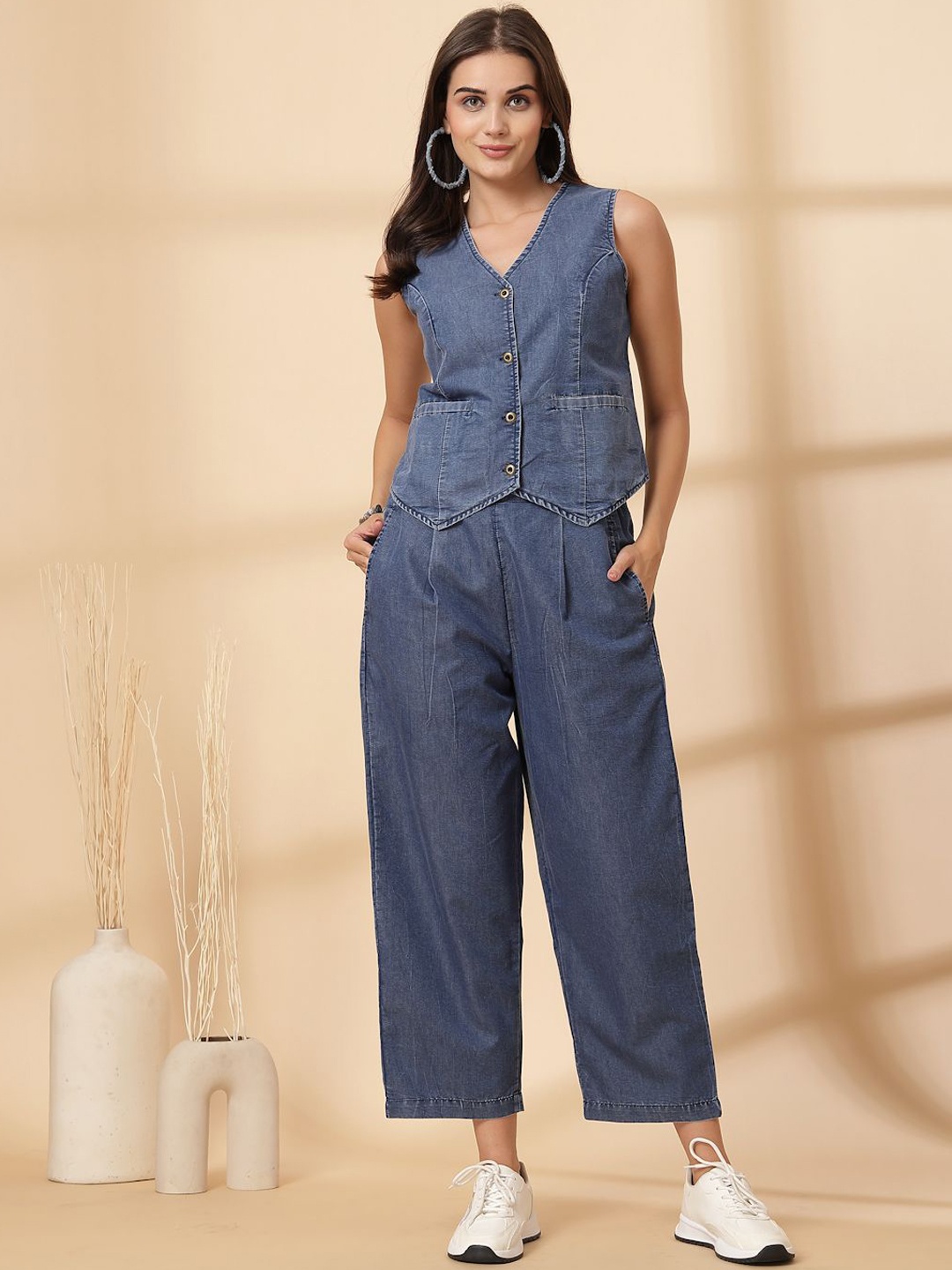 

plusS Blue V-Neck Pure Cotton Waistcoat With Trouser