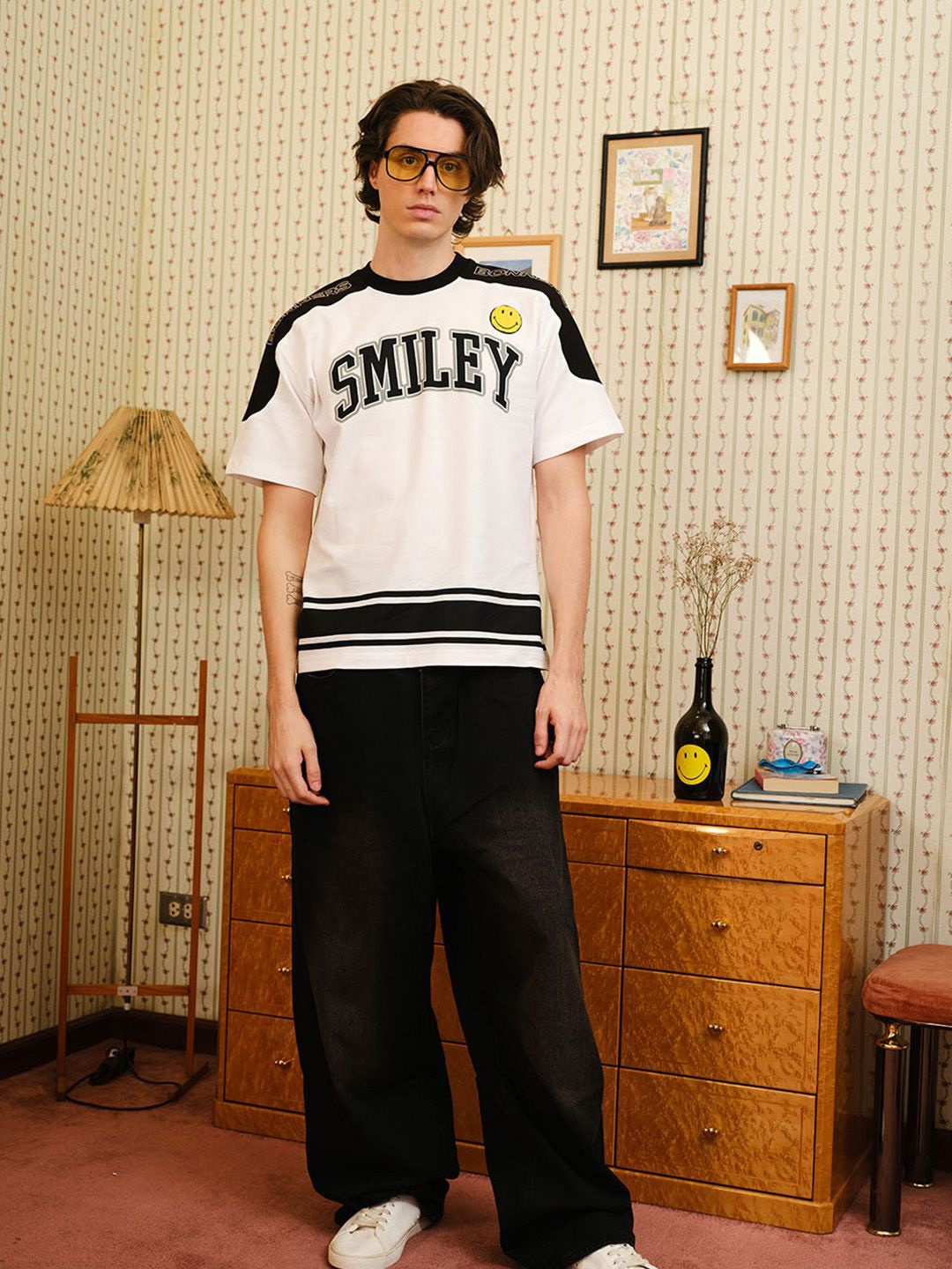 

Bonkers Corner Men Graphic Printed Round Neck Cotton Oversized T-shirt, Off white