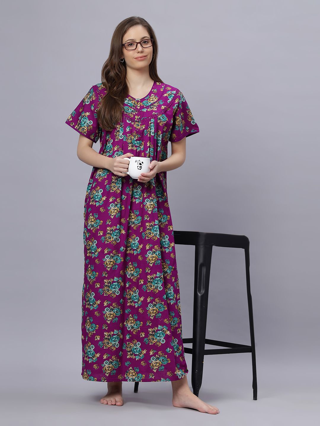 

QUIRA Women Printed Maxi Nightdress, Purple
