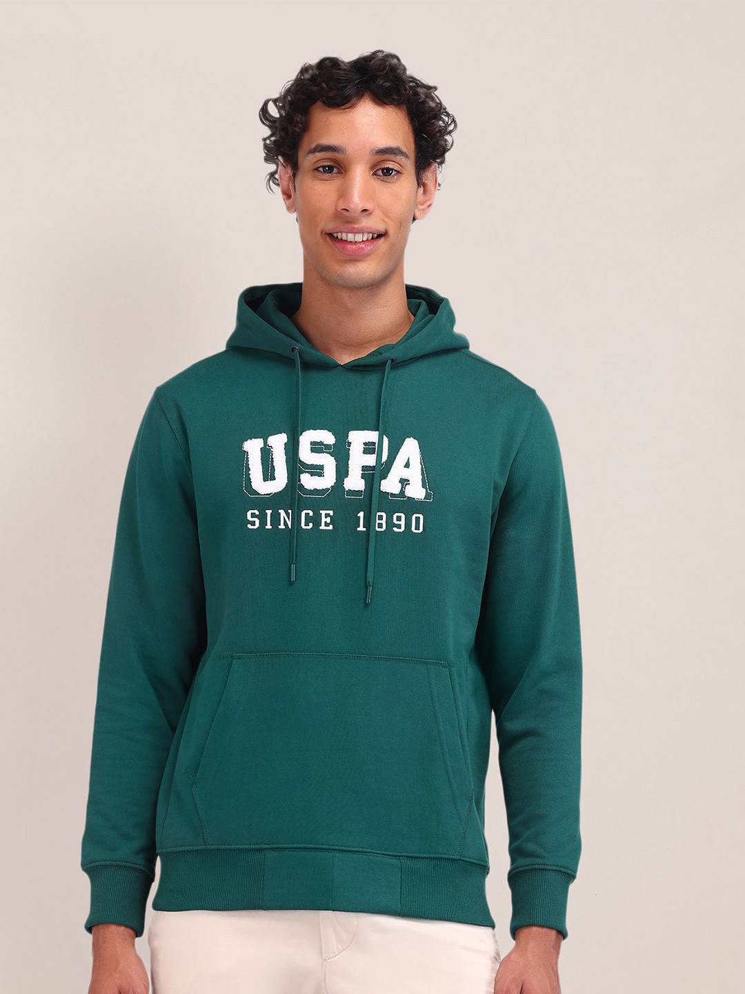 

U.S. Polo Assn. Men Brand Logo Printed Long Sleeves Hooded Sweatshirt, Green