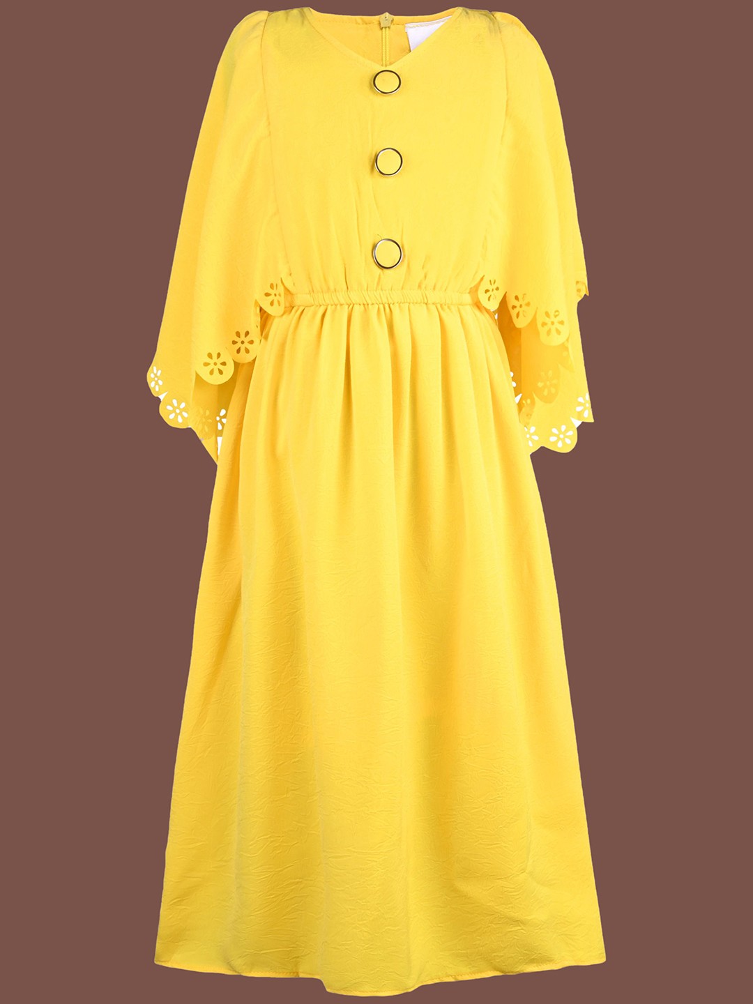 

Wish Karo Girl's Kimono Sleeve Crepe Fit & Flare Dress, Yellow