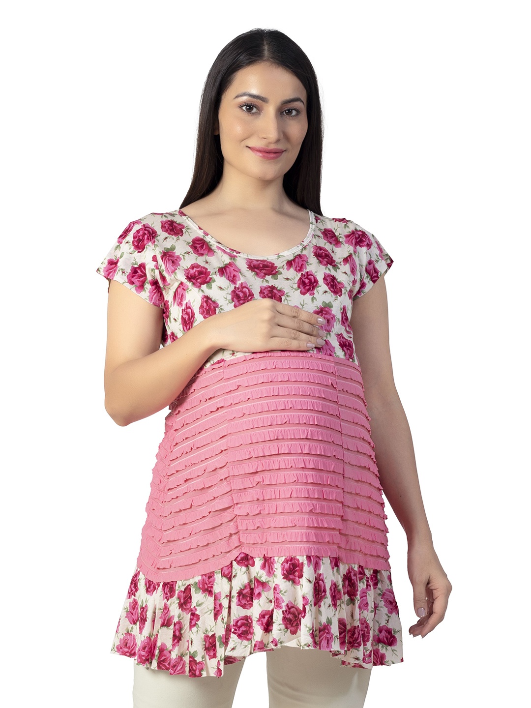 

Uzazi Women Floral Print Longline Maternity Top, Pink