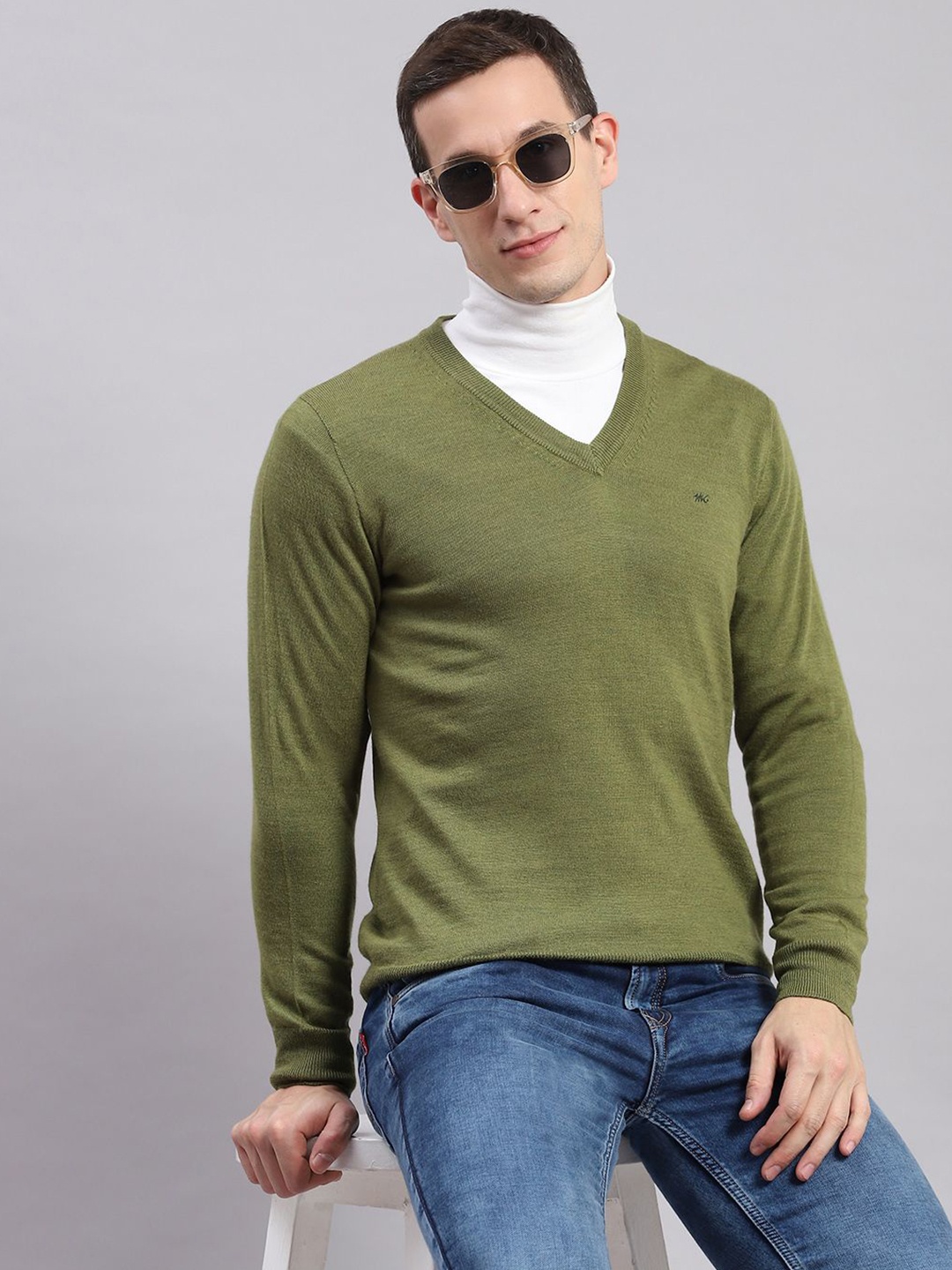 

Monte Carlo Men V-Neck Woollen Winter Pullover, Green