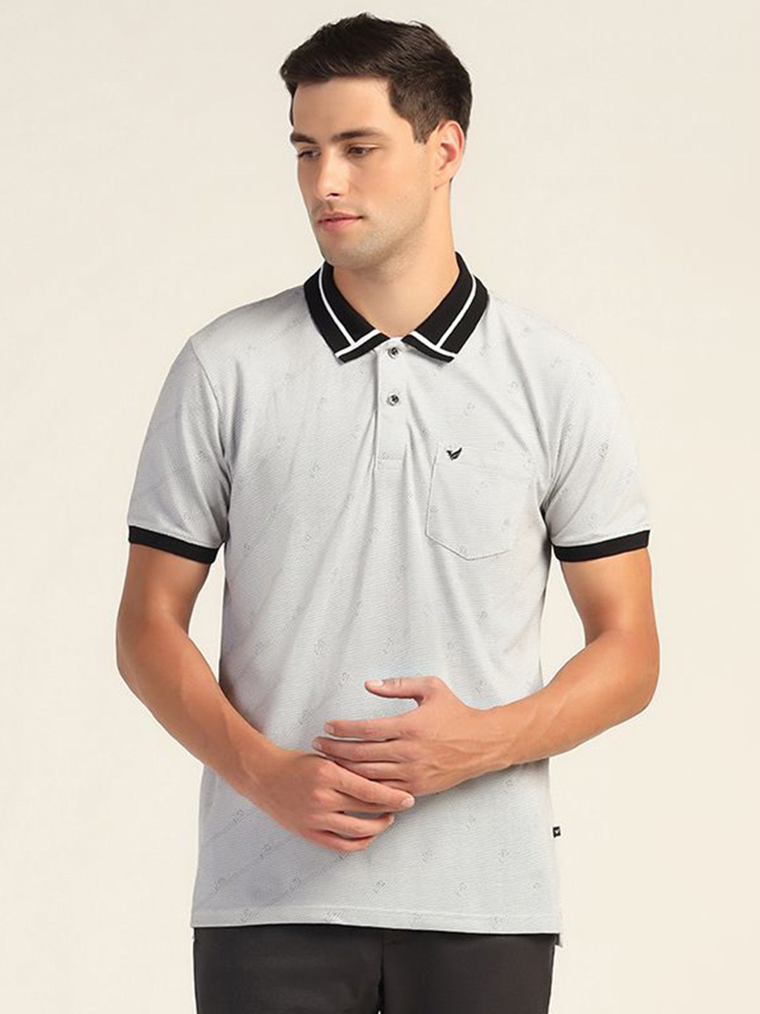 

Blackberrys Men Graphic Printed Polo Collar Cotton Slim Fit T-shirt, Grey