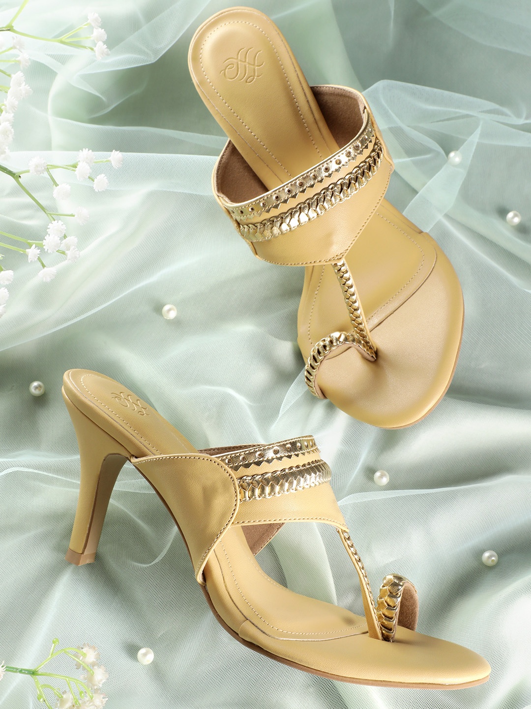 

House of Pataudi Open Toe Slim Heels, Beige