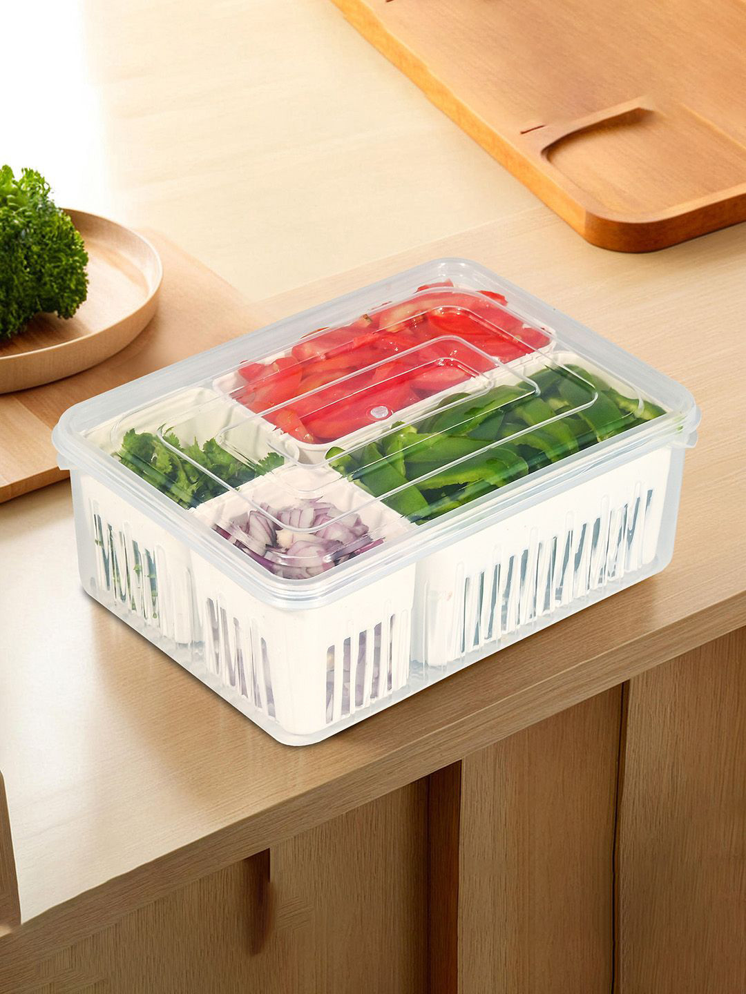 

Kuber Industries Transparent & White Fridge Container Box Set