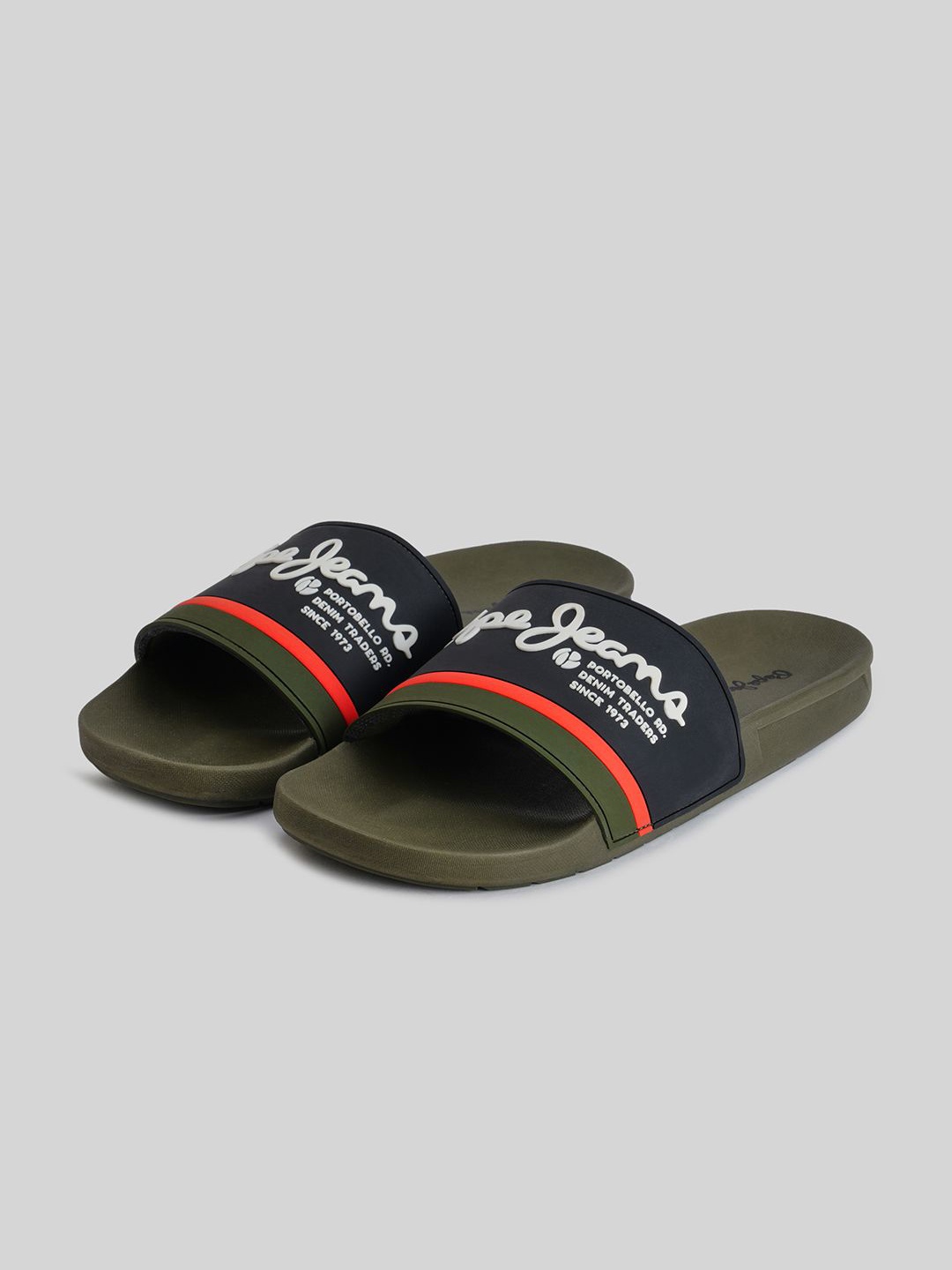 

Pepe Jeans Men Logo Print Beach Slides, Khaki