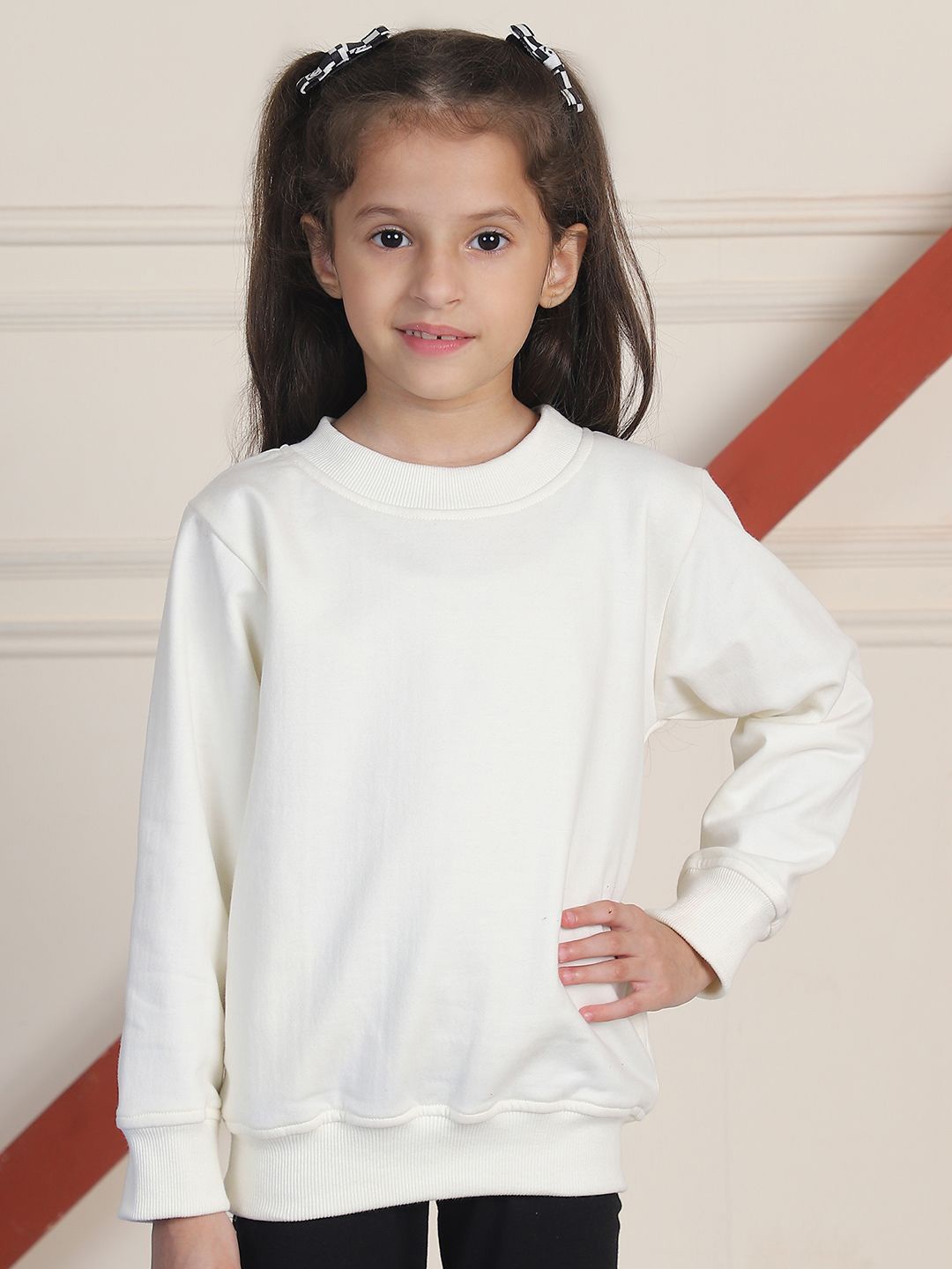 

MINI & MING Girls Solid Round Neck Winter Sweatshirt, Off white