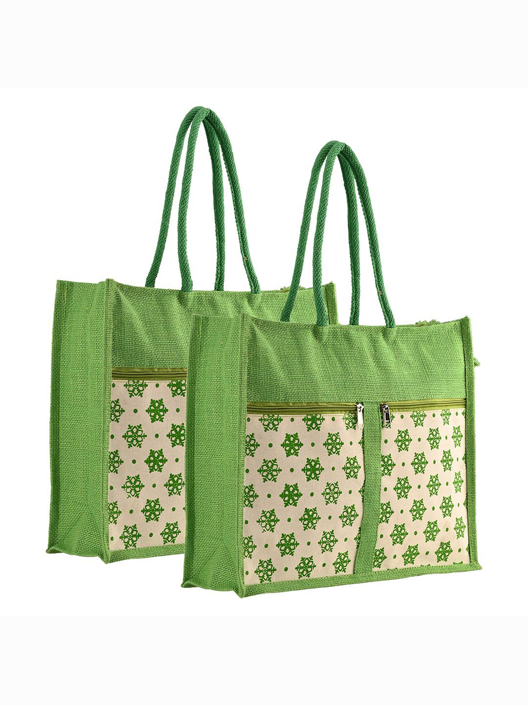 

Kuber Industries Unisex Pack Of 2 Floral Printed Reusable Lunch Bags, Green