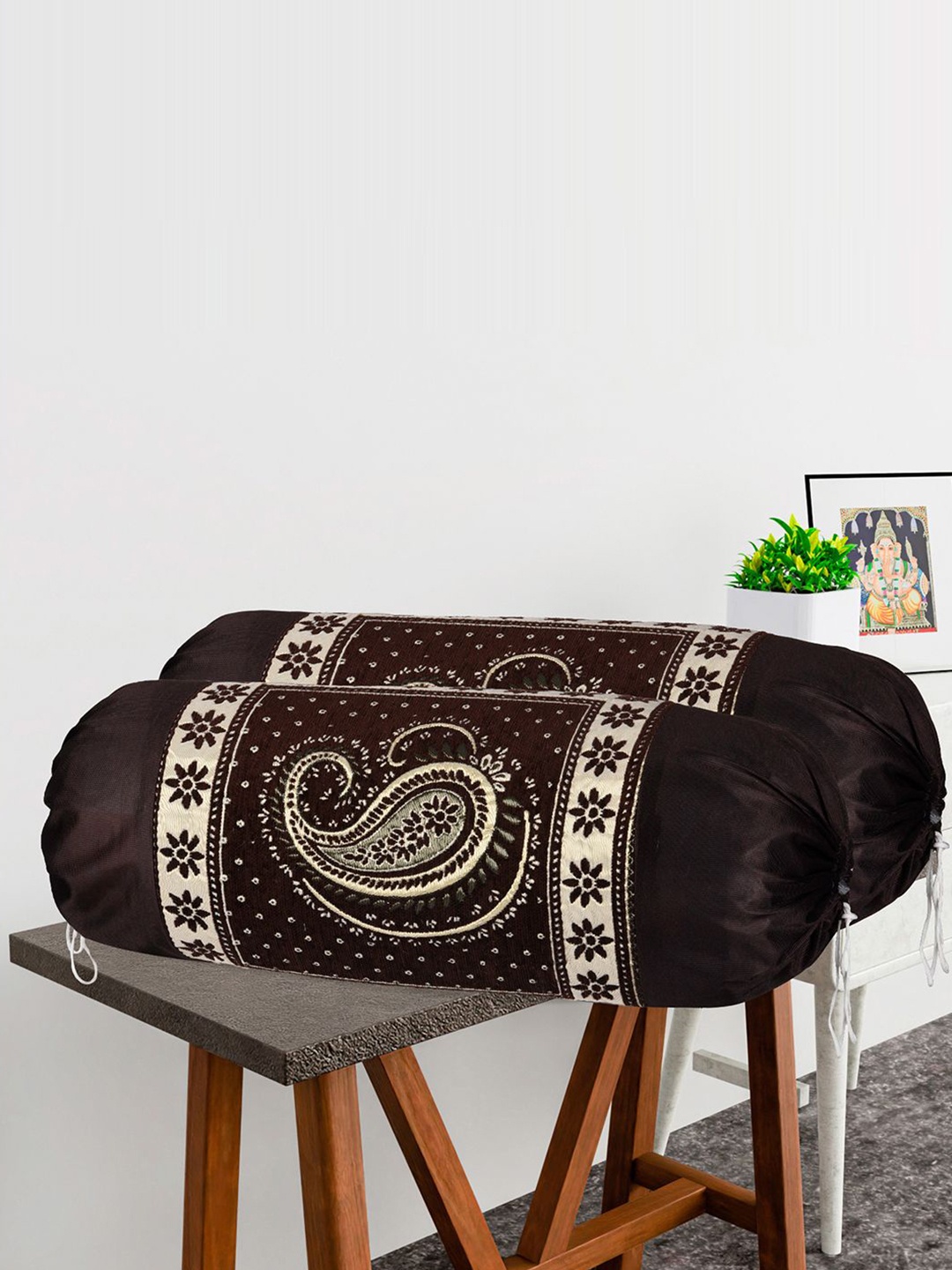 

Kuber Industries Brown 4 Pieces Paisley Printed Bolster Covers