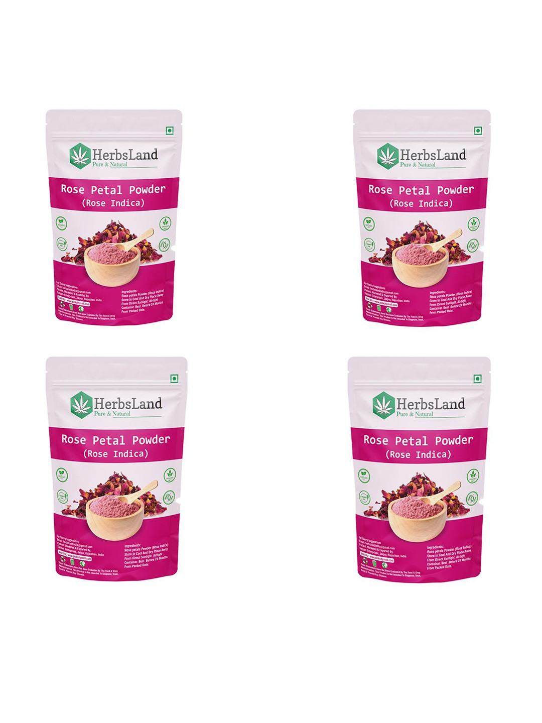 

HerbsLand Set Of 4 Pure Rose Petal Powder For Hydration & Skin Brightening - 100 g Each