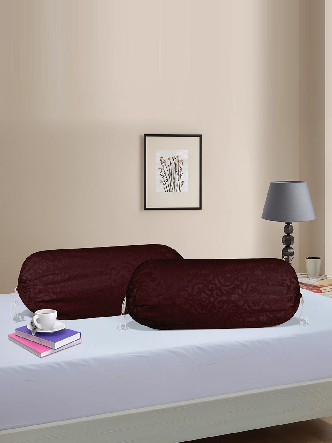 

Kuber Industries 2 Pcs Brown Printed Cylindrical Bolster Covers With Dori