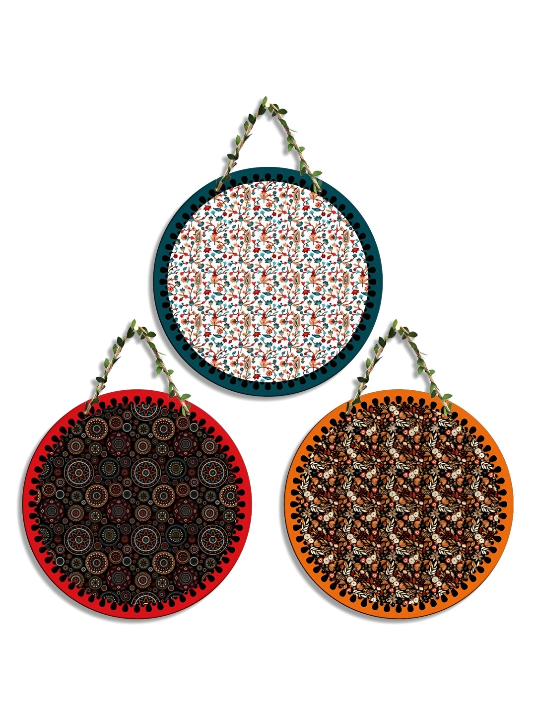 

SEHAZ ARTWORKS White & Red 3 Pieces Printed Wooden Wall Hangings