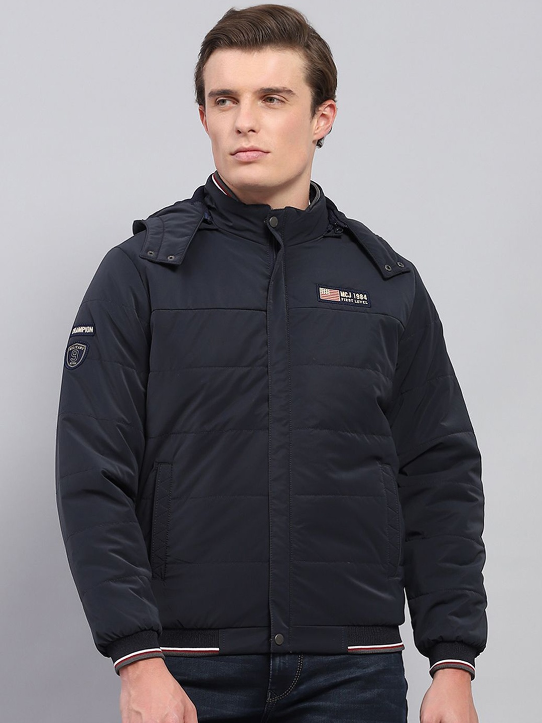 

Monte Carlo Men Hooded Solid Casual Padded Jacket, Navy blue