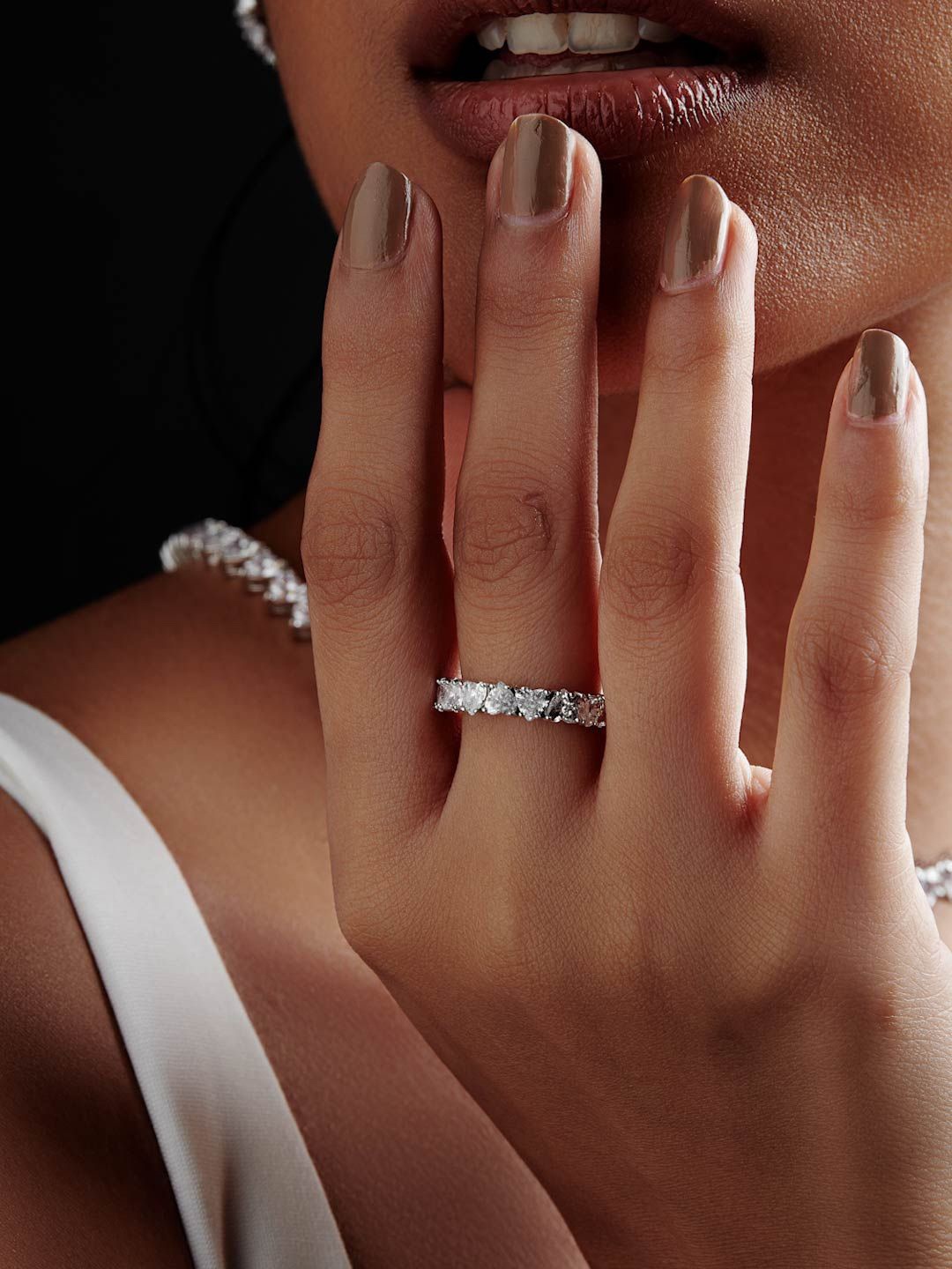 

MISS JO 92.5 Sterling Silver Rhodium-Plated CZ Stone-Studded Finger Ring