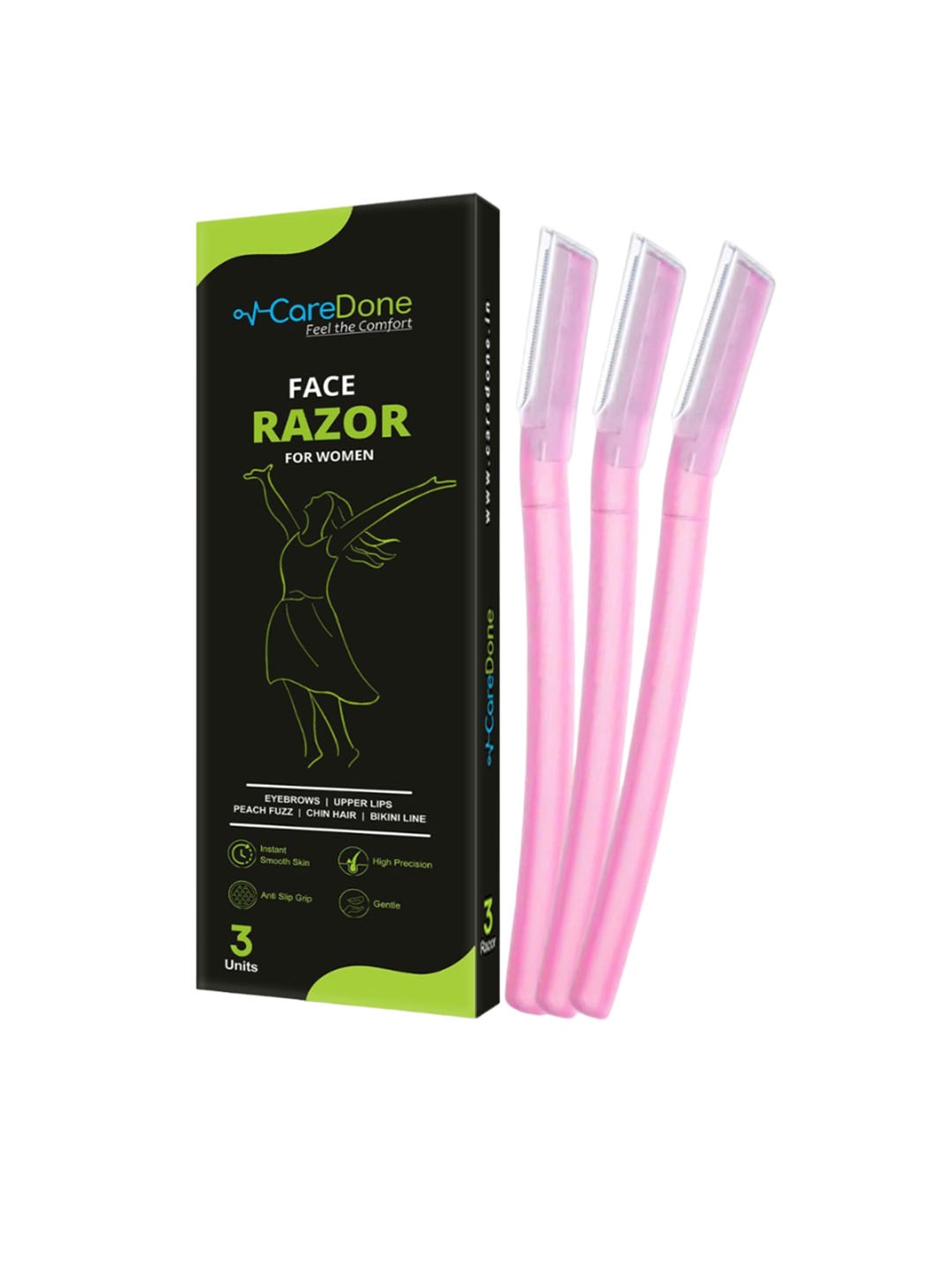 

CareDone Set of 3 Pain Free & Safe Face Razor for Eyebrows, Upper Lips, Chin, Side Locks, Pink