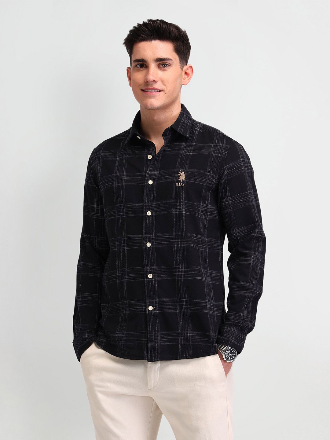 

U.S. Polo Assn. Denim Co. Men Manhattan Slim Fit Opaque Checked Casual Shirt, Black