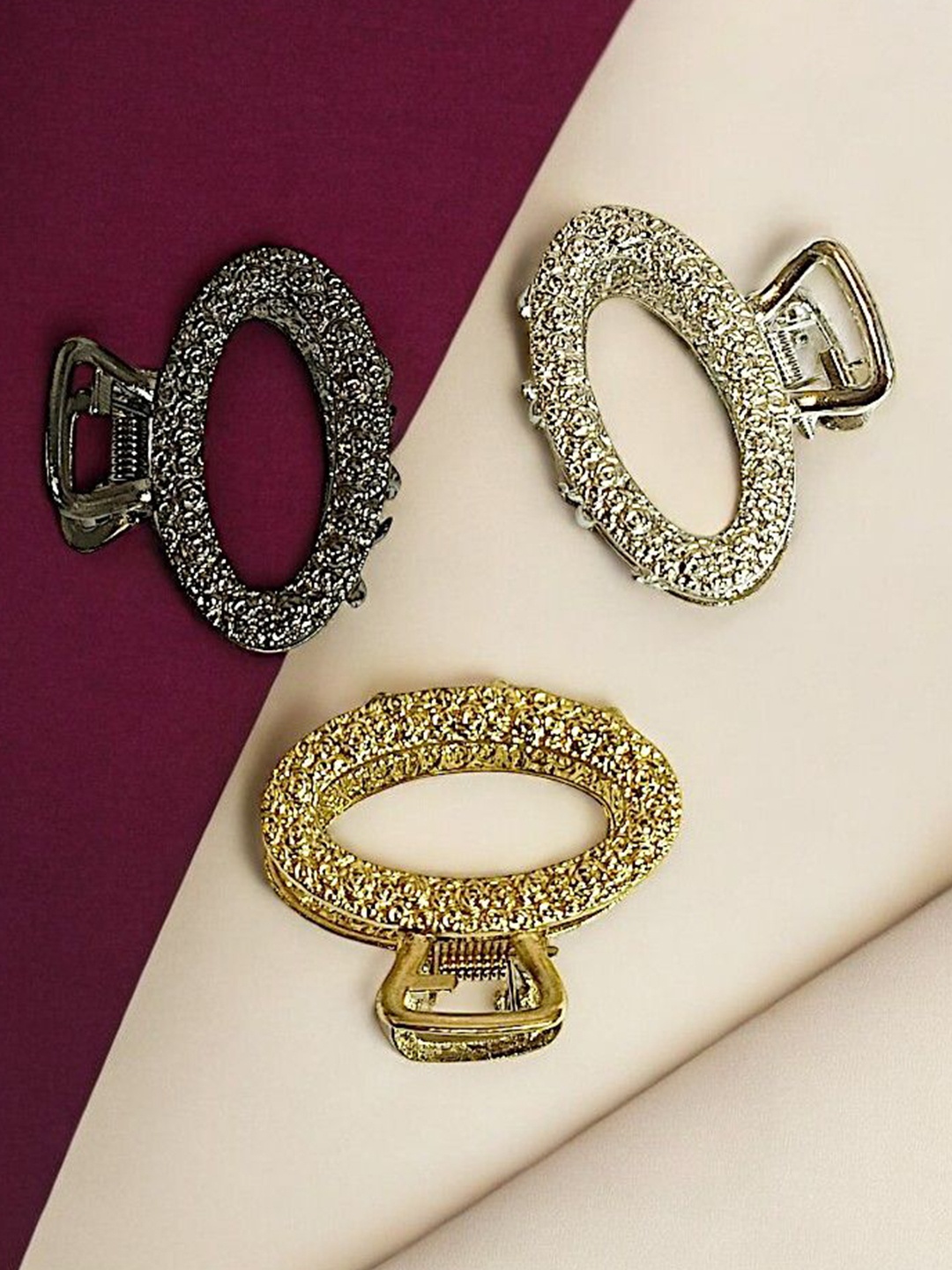 

9blings Women Set of 3 Claw Clip, Gold