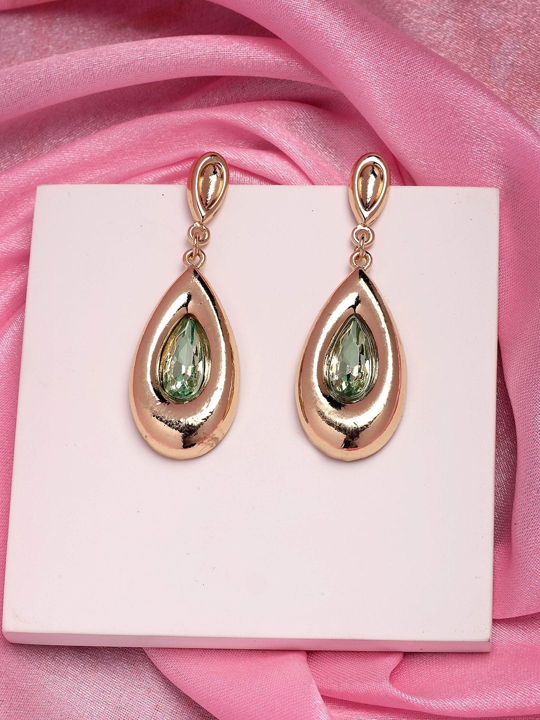 

Bohey by KARATCART Gold-Plated Contemporary Drop Earrings, Lime green