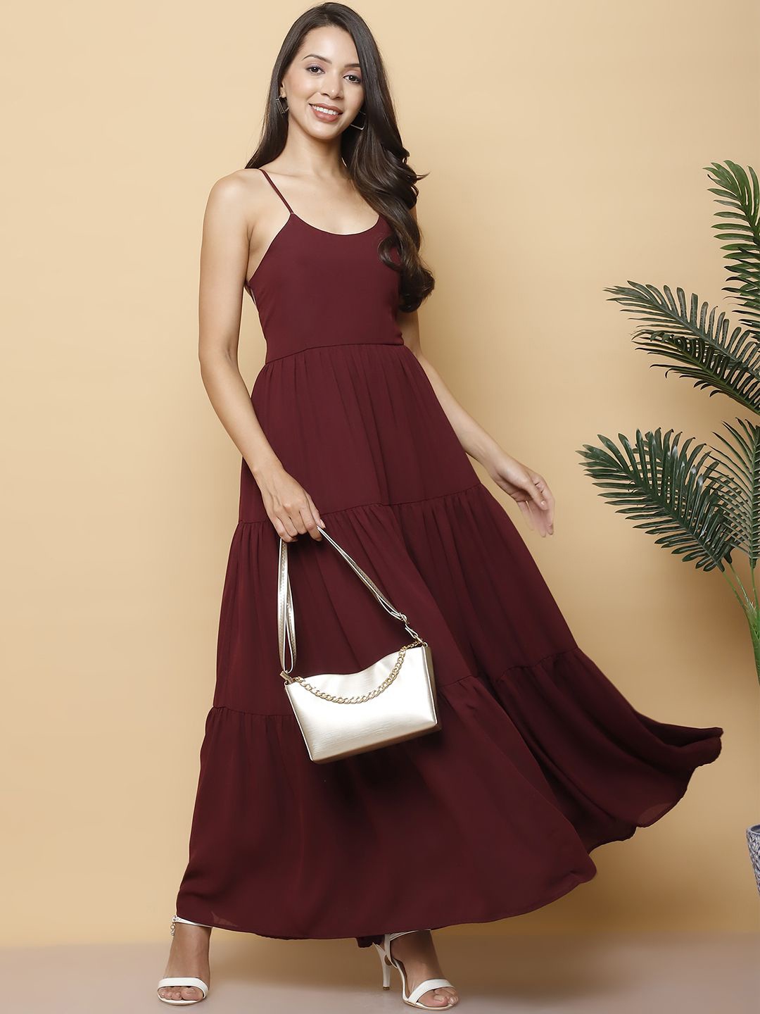 

250 DESIGNS Women Sleeveless Fit & Flare Maxi Dress, Burgundy