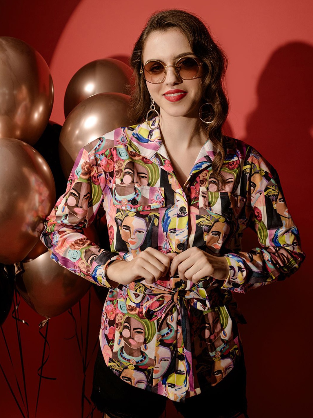 

BAESD Women Standard Spread Collar Graphic Printed Casual Shirt, Peach