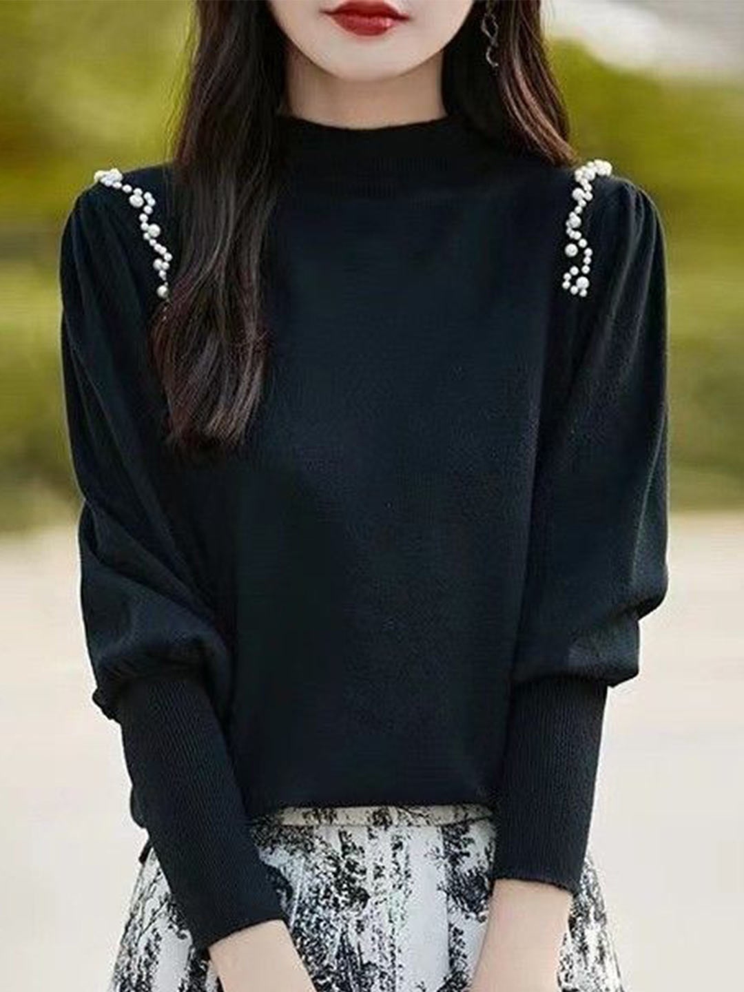 

StyleCast Women Long Sleeves Round Neck Pullover, Black