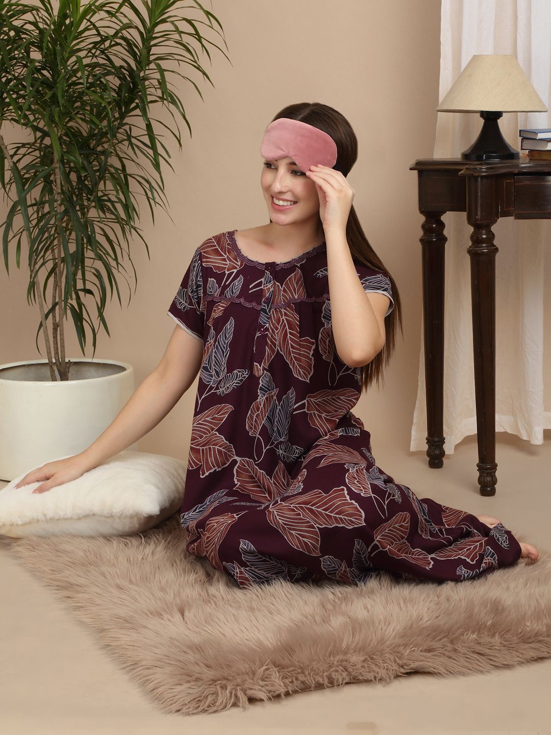 

Sweet Dreams Women's Pure Cotton Printed Maxi Nightdress, Burgundy