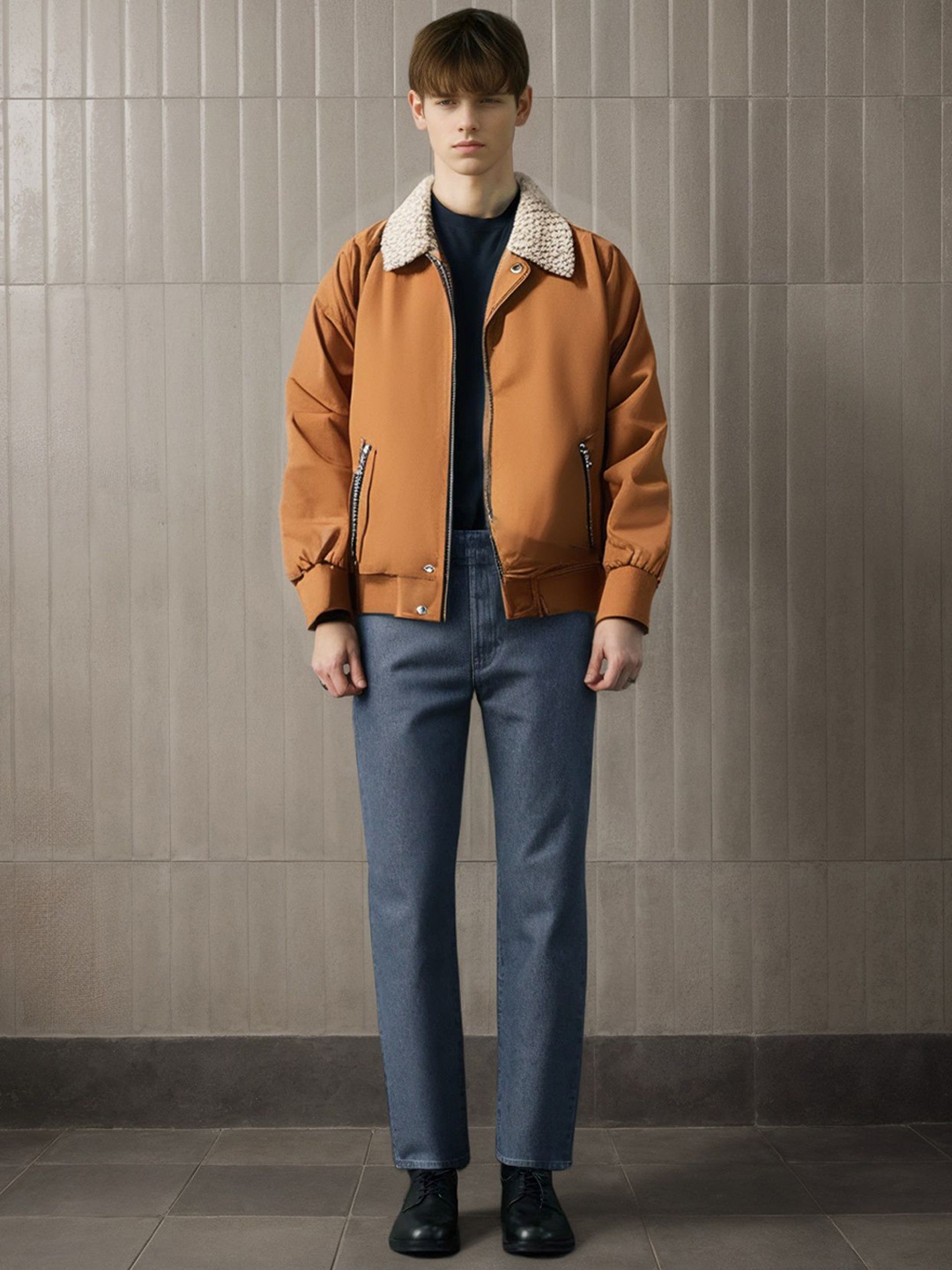 

StyleCast x Revolte Men Spread Collar Solid Casual Bomber Jacket, Orange