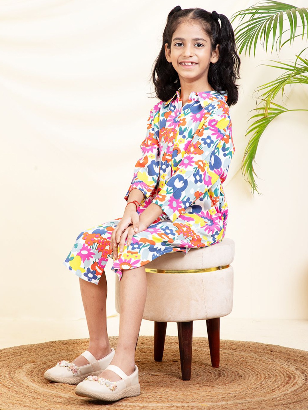 

Bugandbees Girls Floral Printed Shirt Dress, Blue