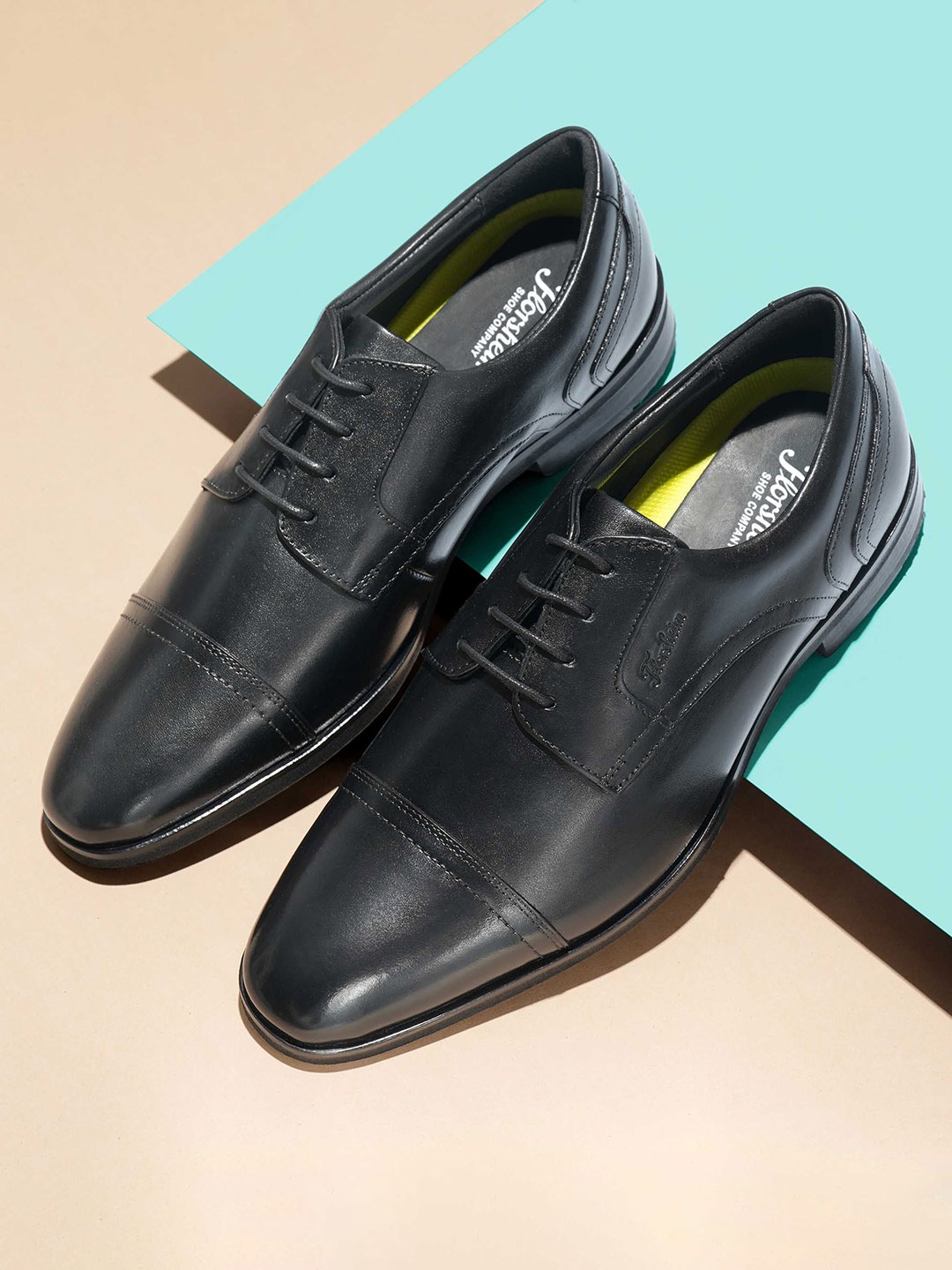 

Florsheim Men Leather Black Lace-Ups Round Toe Formal Derbys