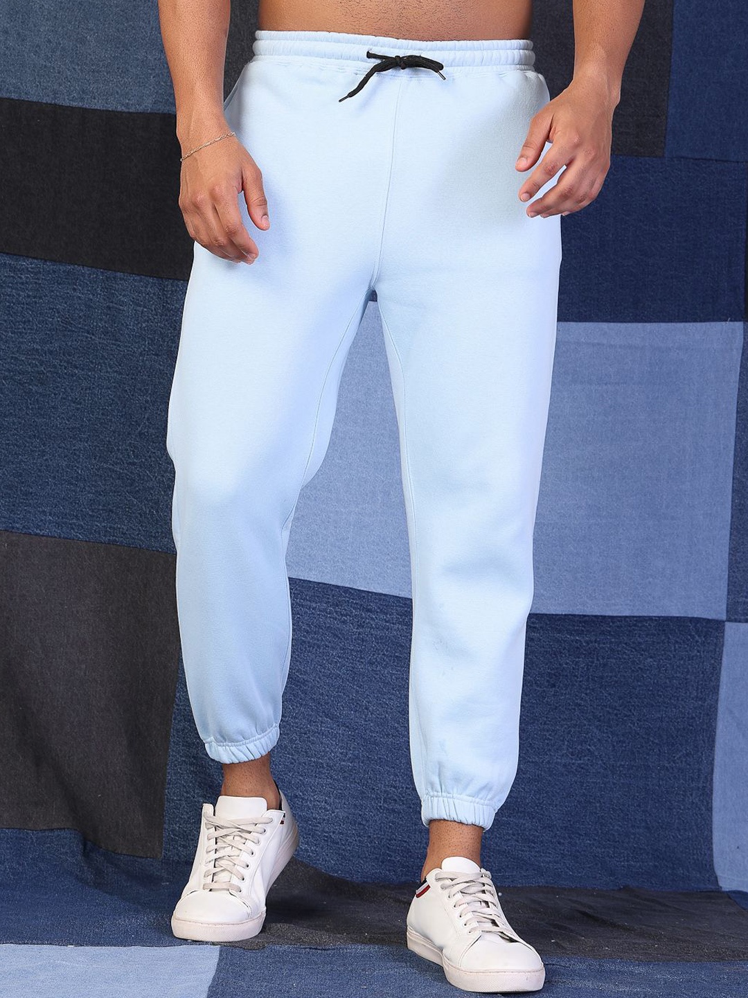 

VESTIDO MODAS Men Oversize Fit Mid- Rise Fleece Joggers, Blue