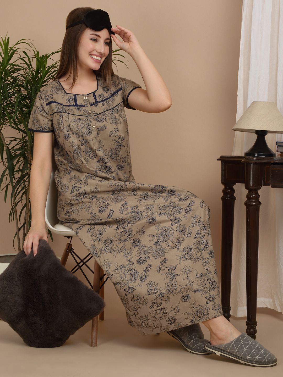 

Sweet Dreams Printed Pure Cotton Maxi Nightdress, Khaki