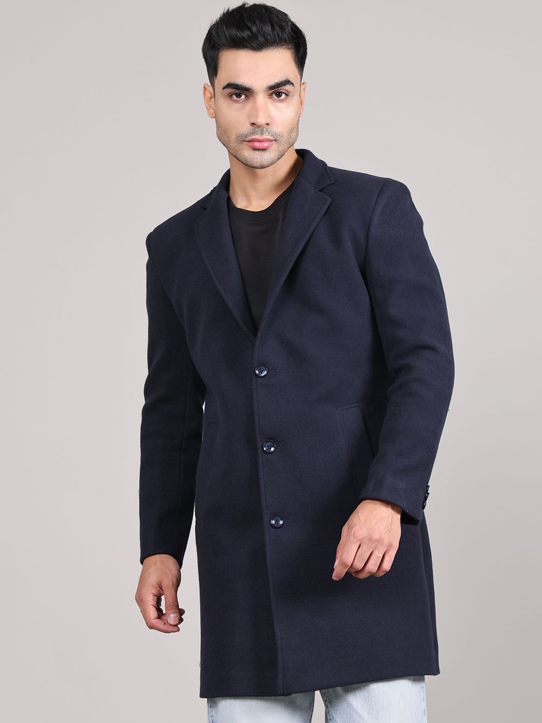 

HOUSE OF VEDAS Men Single-Breasted Overcoat, Navy blue
