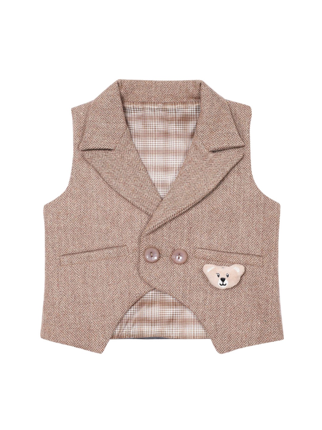 

HOUSE OF VEDAS Kids Woven Design Lapel Collar Slim-Fit Waistcoat, Beige