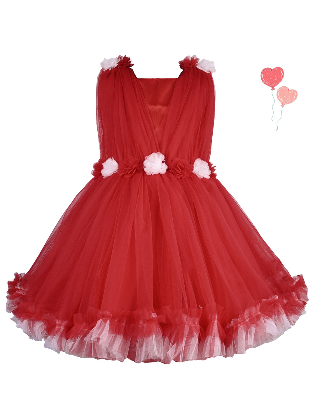 

Wish Karo Girls Net Fit & Flare Floral Applique Dress, Red