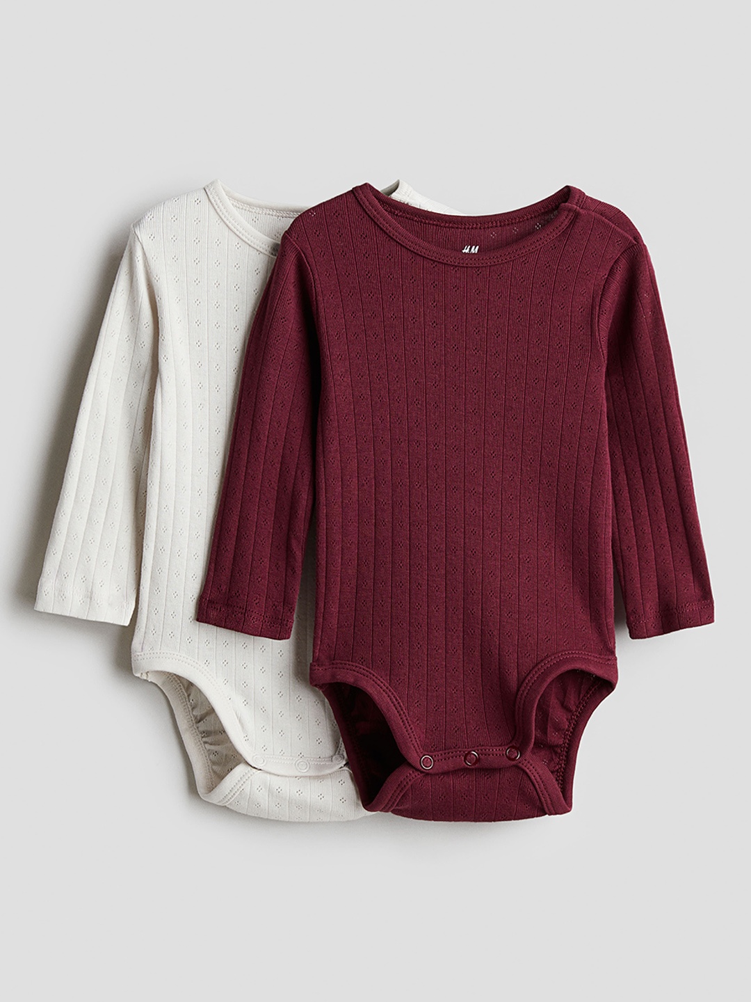 

H&M Infant Boys Pack Of 2 Cotton Long Sleeved Round Neck Bodysuits, White
