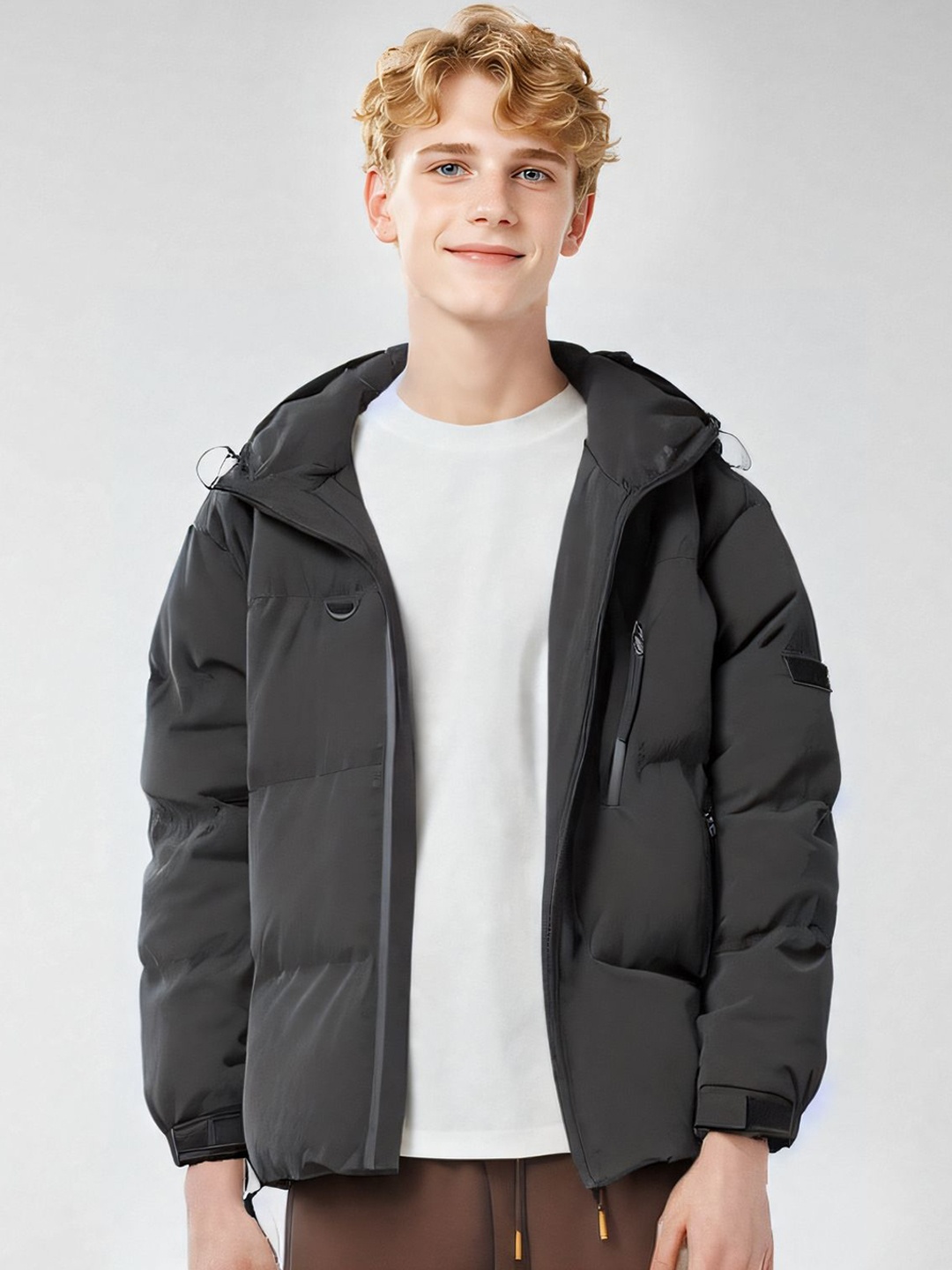 

StyleCast x Revolte Men Hooded Solid Casual Puffer Jacket, Charcoal